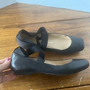 Jessica Simpson Mandalaye Black Leather Ballet Flats Shoes Size 8.5